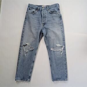 Agolde 90s Jeans 28 Blue Distressed 25" Inseam Petite Crop 100% Cotton
